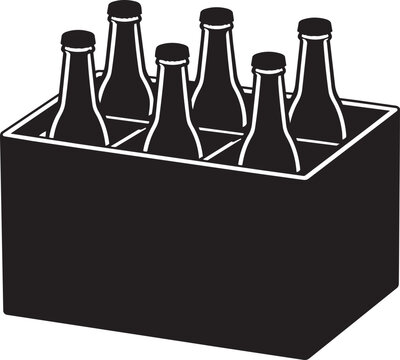 glass bottle crate silhouette with multiple beverage bottles vector illustration