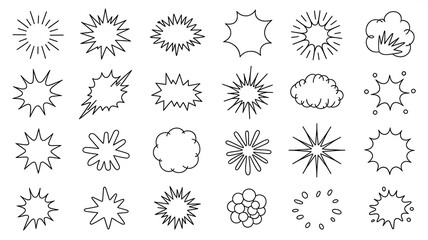 Obraz premium Starbursts and explosion shapes form a set of black line art design elements.