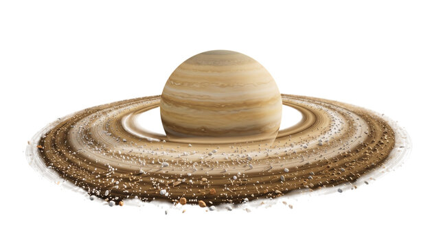 Detailed 3d render of planet Saturn with rings and rocks