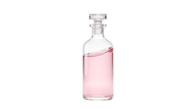 Elegant glass decanter bottle filled with pink rose water