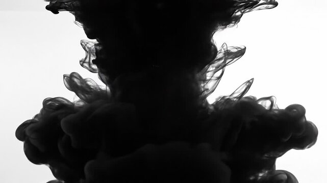 Black ink swirling in water with abstract smoke effect on white background