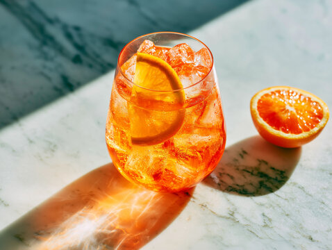 aperol spritz cocktail garnished with orange slice