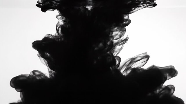 Abstract black ink swirling in water on white background artistic motion fluid shape
