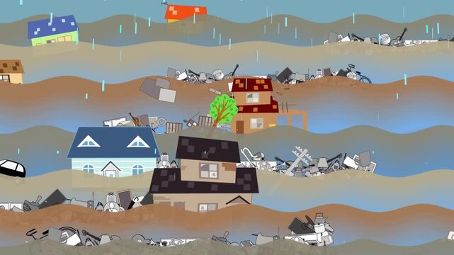 水害で被害を受ける動画素材。