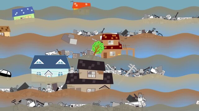 水害で被害を受ける動画素材。