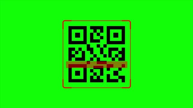 QR code scanning animation, barcode reader isolated on green screen key, digital barcode scan, electronic matrix code, smart phone scan background