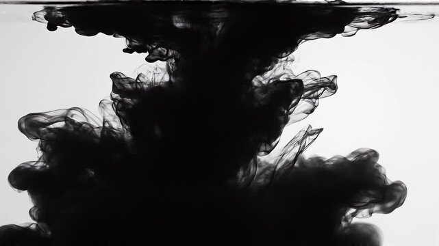 Black ink swirling in clear water with abstract smoke effect and fluid motion