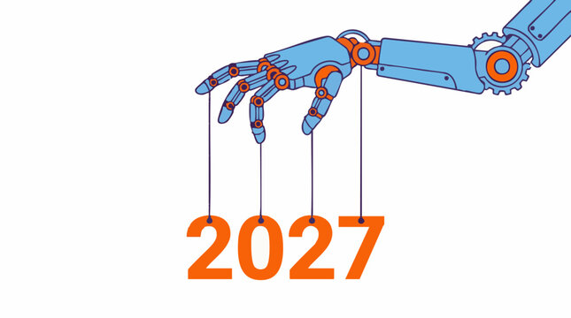 Robotic hand controlling the year 2027, technology and future concept