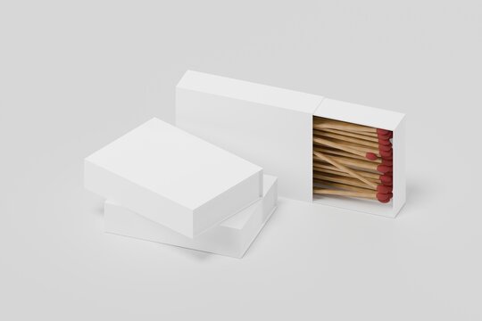 Blank White Matchbox Packaging Mockup with Matches