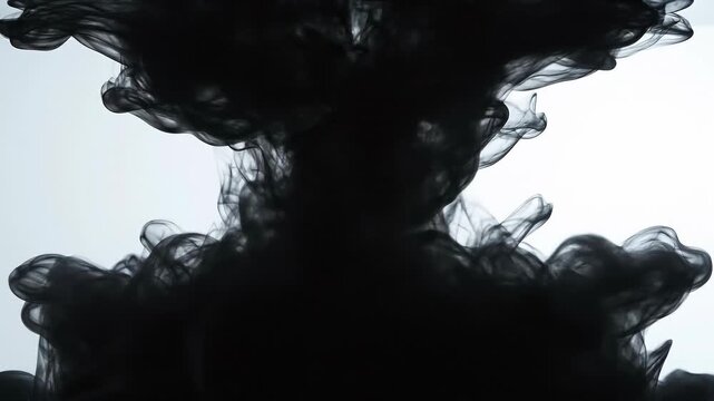 Abstract black ink swirling in water with soft smoke effects and fluid motion on white background