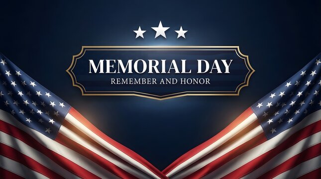 Memorial day patriotic background with waving american flags and decorative frame