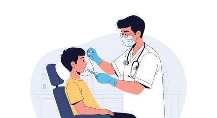 Obraz premium Doctor examining child's throat isolated on transparent background