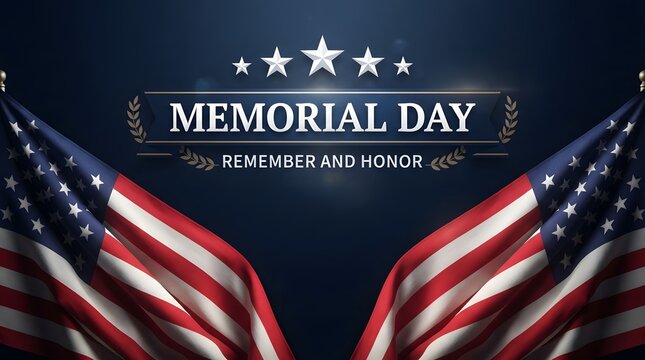Memorial day background with american flags and stars honoring fallen heroes