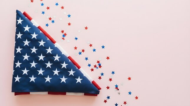 American flag dissolving into scattered confetti patriotic celebration concept