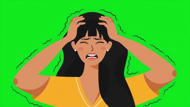 Animation Frustate stress emotion women illustration Green screen