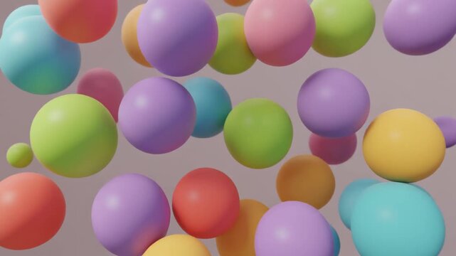 Colorful 3D blobs bouncing smoothly, playful motion graphic, pastel theme