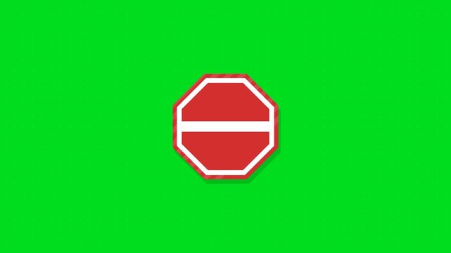 A red octagonal road sign with a white minus symbol on a green background