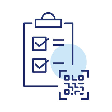 Scan task, digital list, remote workflow. Checklist and qr code. Pixel perfect, editable stroke vector icon