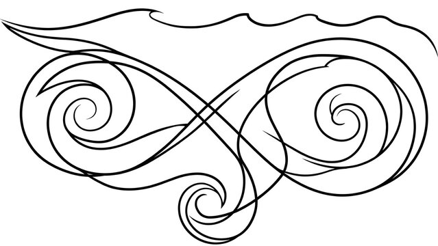 Elegant swirling line art design white background.