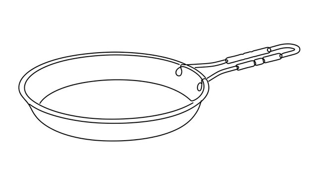 Empty frying pan with handle on white background.