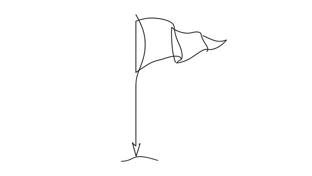 Flag illustration on pole white background.