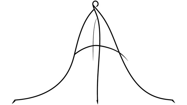 Hand drawn bell curve on white background.