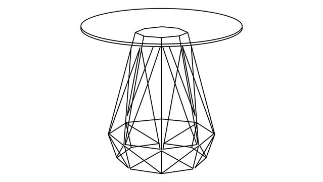Geometric wireframe table design on white background.