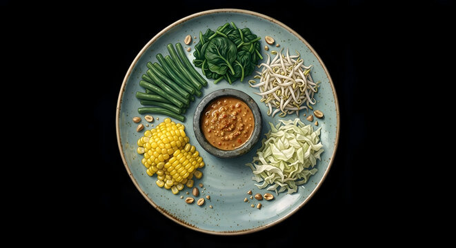 Indonesian Pecel Vegetable Dish with Spicy Peanut Sauce