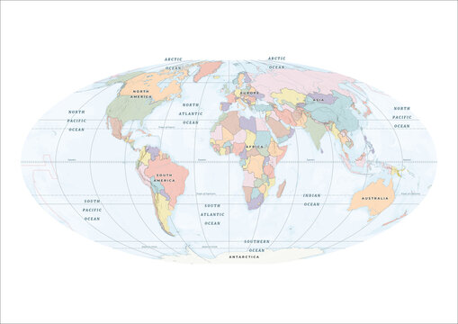 Mollweide Projection World Map Illustration