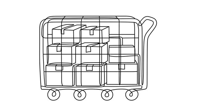 Hand drawn cart with boxes on white background.