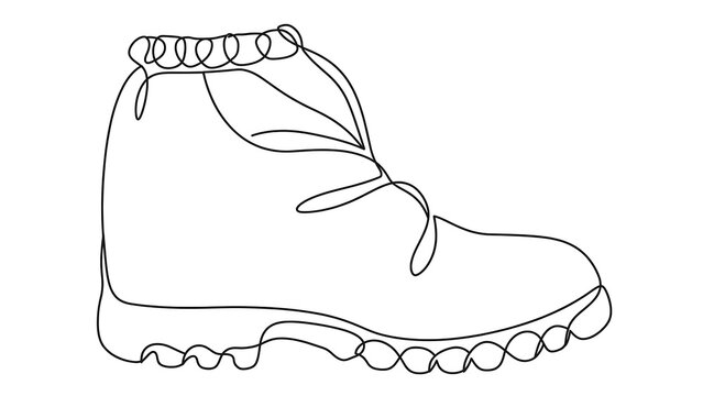 Hand drawn hiking boot illustration white background.
