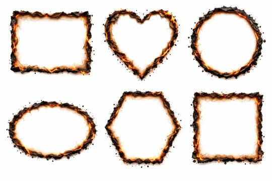 Set of various geometric shapes made with burning fire flames