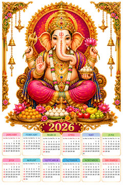 Ganesh Chaturthi festival and hindu calendar concept on background.