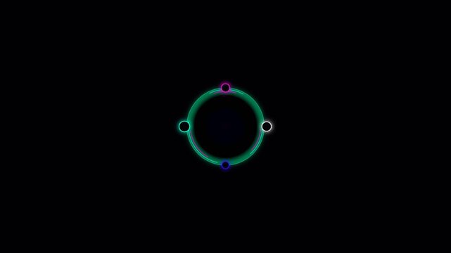 Minimalist glowing ring design with four distinct colorful focal points