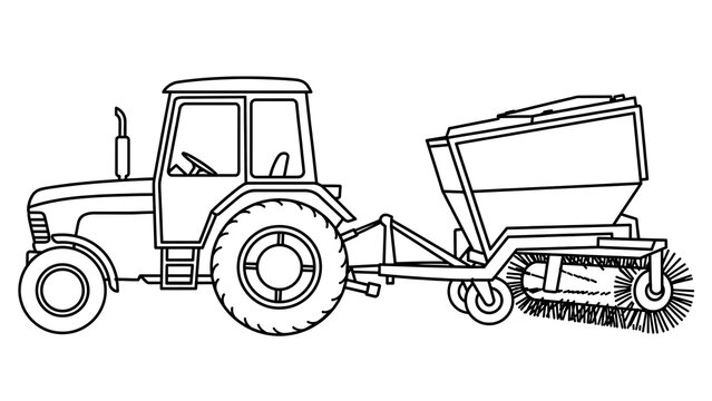 Farm tractor with brush attachment white background.