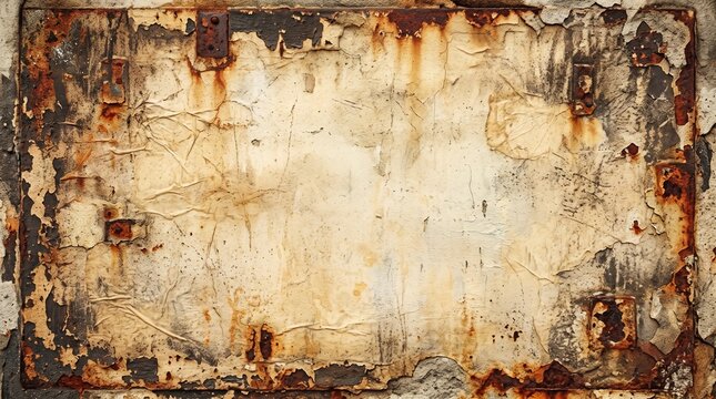 Rusty metal texture with peeling paint, weathered iron background with corrosion, industrial grunge surface for design