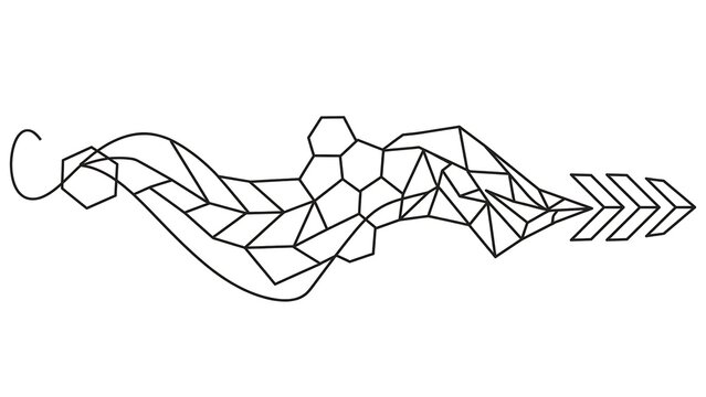 Geometric DNA arrow design on white background.