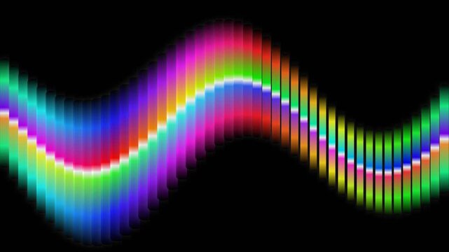 Abstract digital wave formed by vibrant pixelated rainbow color gradients