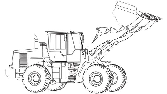 Front loader bulldozer illustration white background.