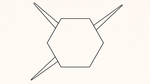Geometric hexagon with arrows white background.