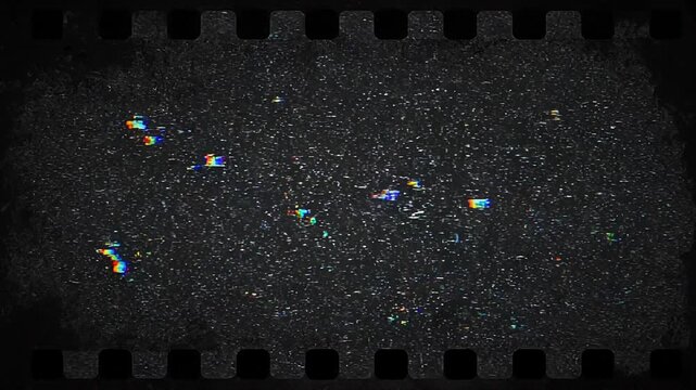 Vintage film strip with glitch static effect and distressed texture for retro media background