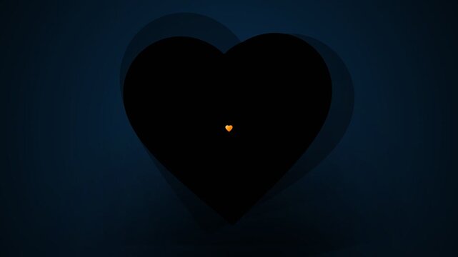 A small glowing orange heart centered within a large dark layered heart shape