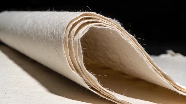 Hard band of light sweeping across handmade paper fibres