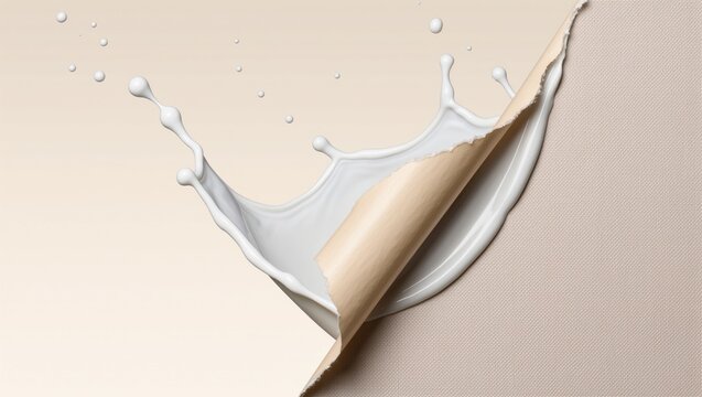 Dynamic white liquid splash over blank ripped paper texture on neutral background mockup