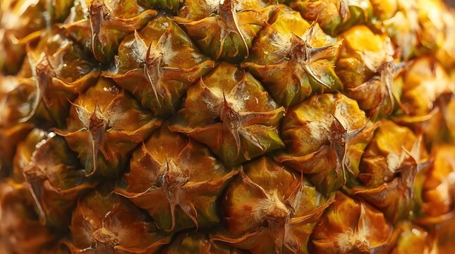 Extreme Macro Detail of Pineapple Exterior Skin with Golden Geometric Diamond Patterns