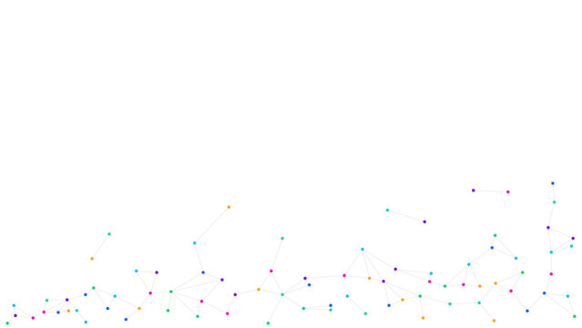 Abstract Technology Network with Colorful Connected Dots and Thin Lines on White Background, Digital Data Connection and Communication Concept