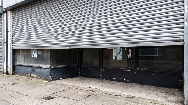 Half Lowered Shop Shutter as a Business Closure and High Street Decline Metaphor