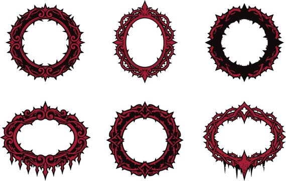 Thorn frames, gothic red and black ornate decorative borders featuring prickly briar branches and spikes