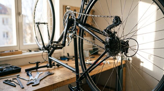 Bicycle in a Repair Stand Showing the Local Repair Economy