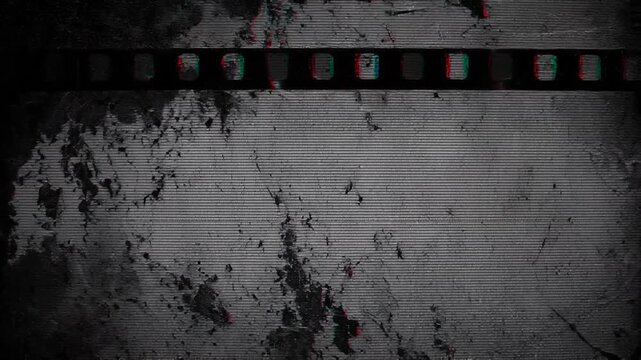 Grunge vintage film strip background with distressed texture and retro glitch effect